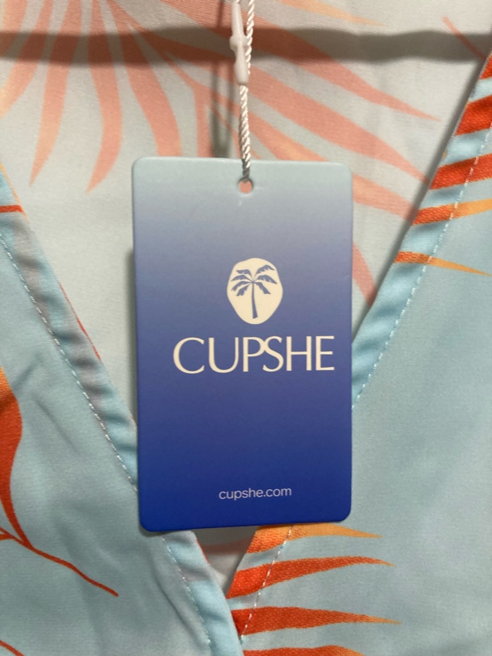 CUPSHE Light Blue Tropical Palm Wrap Romper with Orange Leaves - Picture 9 of 10